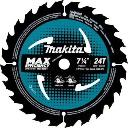 MAKITA Makita Carbide-Tipped Max Effcy Ultra-Thin Kerf Circular Saw Blade, Framing, 7-1/4inDia, 24 TPI B-61656